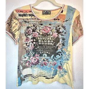 Vintage Y2K Vanilla Sugar Size Medium Jeweled French Floral Whimsy Blouse